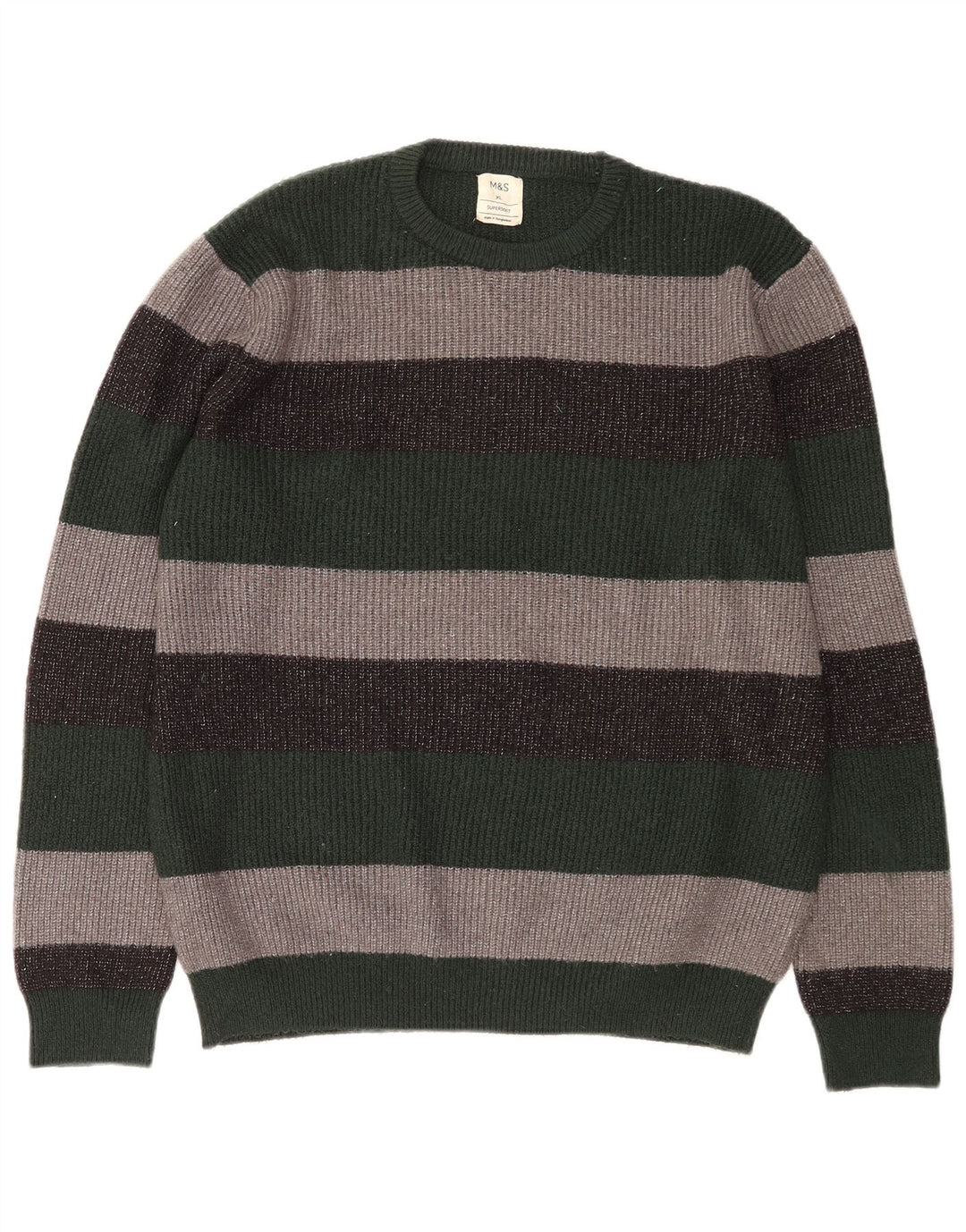MARKS & SPENCER Maglione maglione girocollo da uomo XL a righe multicolore