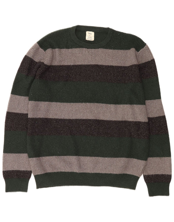 MARKS & SPENCER Maglione maglione girocollo da uomo XL a righe multicolore