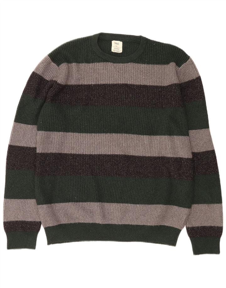 MARKS & SPENCER Maglione maglione girocollo da uomo XL a righe multicolore