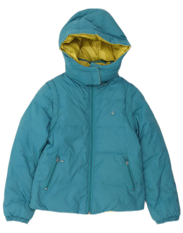Giubbotto imbottito reversibile per bambina Benetton con cappuccio 7-8 anni Blu medio