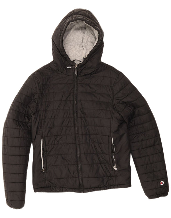 Champion Mens Hooded Padded Jacket UK 38 Medium Black Polyamide