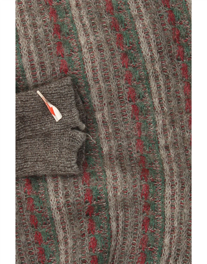 Maglione cardigan vintage da uomo a righe grigie grandi