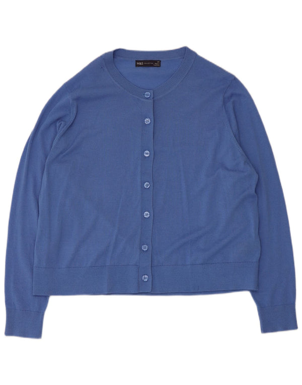 Maglione cardigan da donna Marks & Spencer UK 20 2XL Lana merino blu