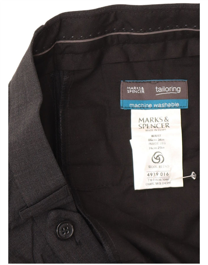Pantaloni da abito con pegging sartoriali da uomo Marks & Spencer W34 L29 poliestere grigio