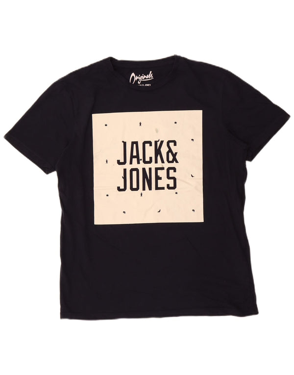 T-shirt grafica da uomo Jack & Jones Top grande in cotone blu navy
