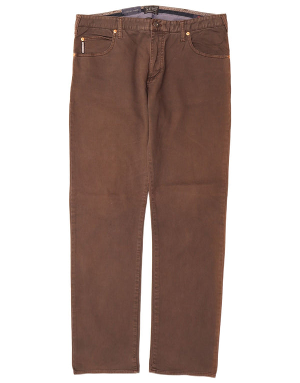 Armani Mens Regular Fit Casual Trousers W36 L34 Brown Cotton