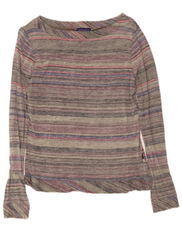 Top Trussardi Jeans Donna Manica Lunga UK 18 XL Grigio a Righe