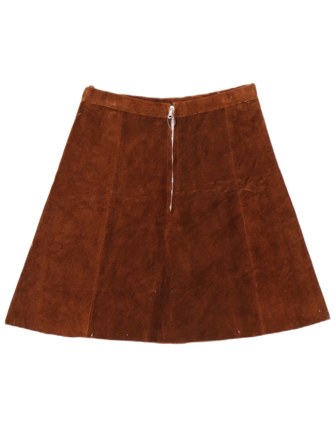 Gonna a trapezio vintage da donna in pelle scamosciata W28 marrone medio
