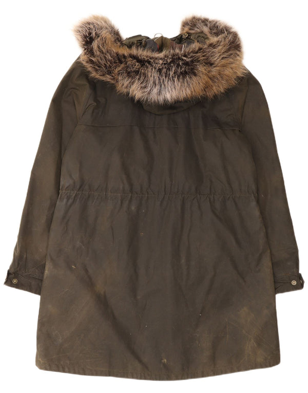 Giacca parka da donna in cotone cerato con cappuccio Barbour UK 12 cotone kaki medio