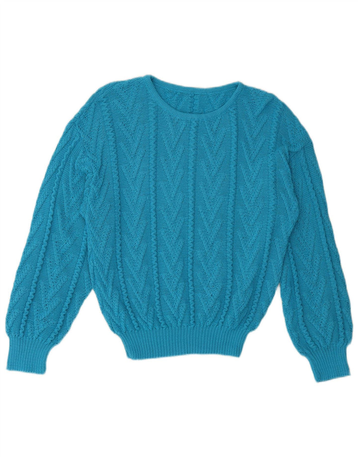 Maglione maglione girocollo da donna vintage UK 12 Blu medio