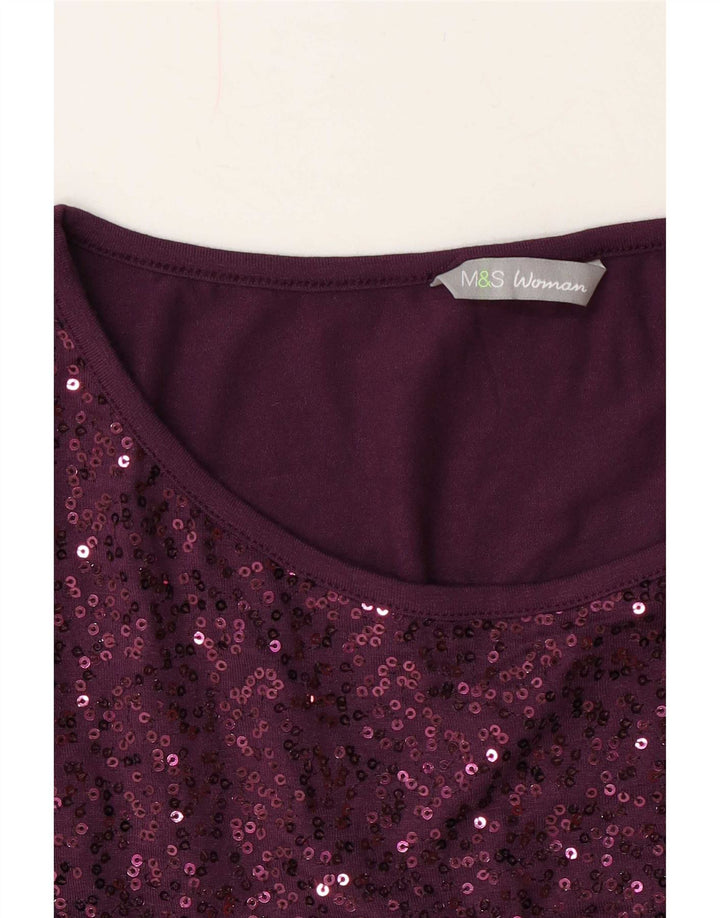 Top in camicetta con paillettes da donna Marks & Spencer UK 14 grande bordeaux