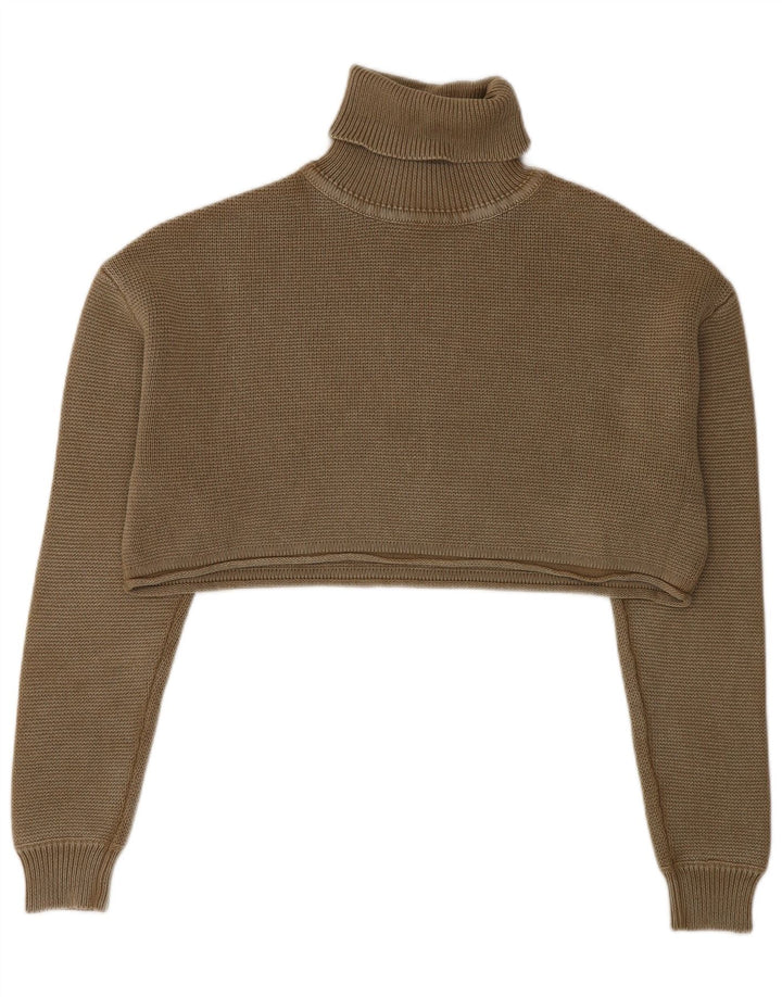 Maglione corto a collo alto oversize corto da donna Zara UK 10 piccolo kaki
