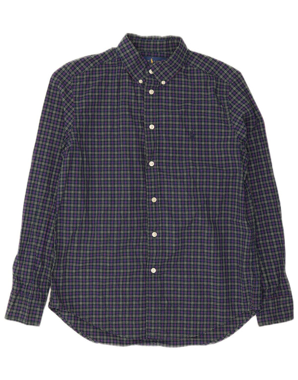 Ralph Lauren Boys Shirt 14-15 Years Large Navy Blue Check Cotton
