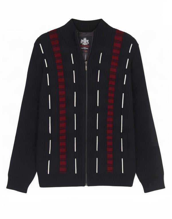 Maglione cardigan con zip da uomo premio Classico acrilico a righe nere medie