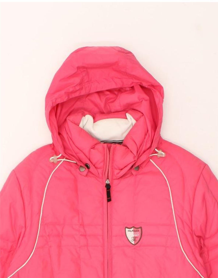 TOMMY HILFIGER Womens Hooded Padded Jacket IT 40 Small Pink Nylon | Vintage Tommy Hilfiger | Thrift | Second-Hand Tommy Hilfiger | Used Clothing | Messina Hembry 
