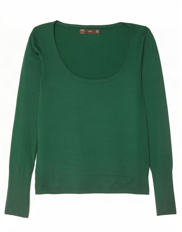 Maglione maglione con scollo a barca da donna Zara UK 12 Rayon verde medio