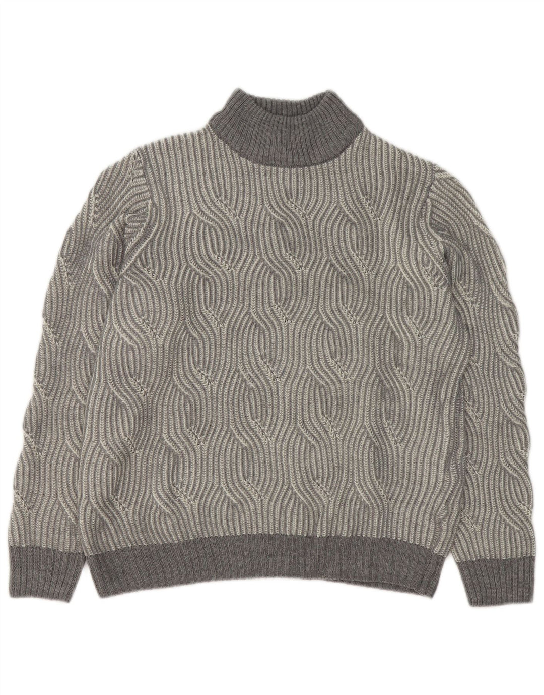 Maglione vintage da uomo con collo dolcevita UK 40/42 Grigio medio geometrico
