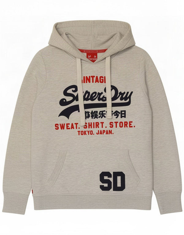 Superdry Womens Graphic Hoodie Jumper UK 14 Medium Grey Cotton