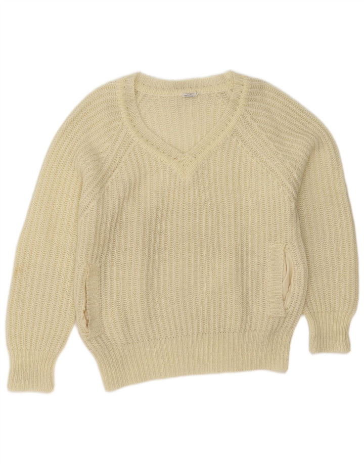 Maglione maglione vintage da donna con scollo a V EU 38 medio acrilico bianco sporco