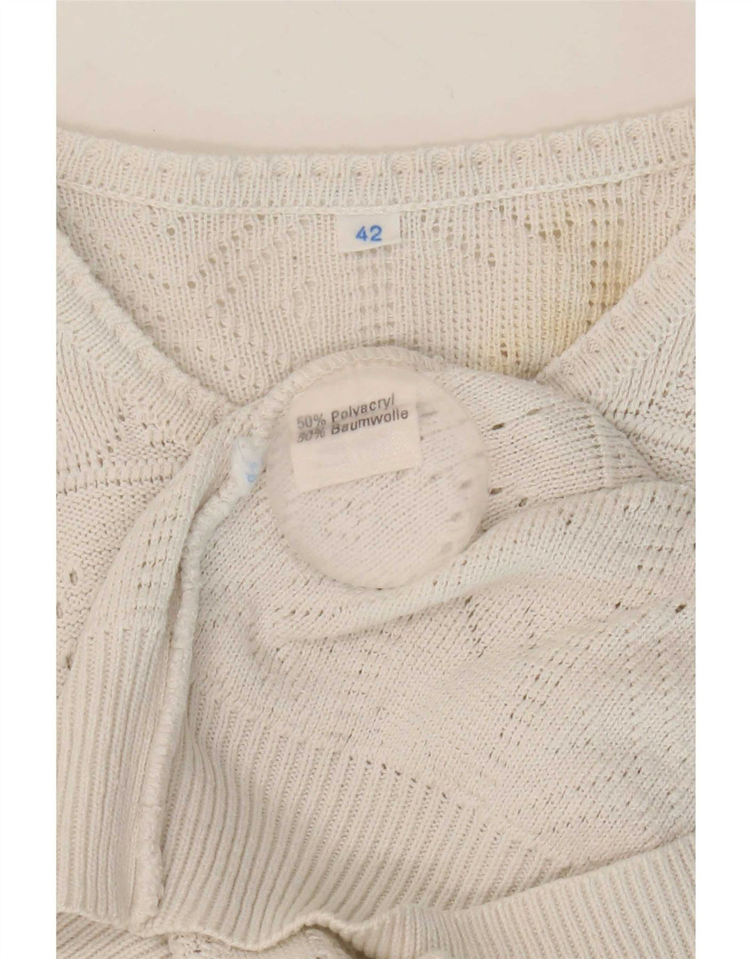Maglione vintage da donna con collo a bottoni IT 42 Acrilico bianco medio