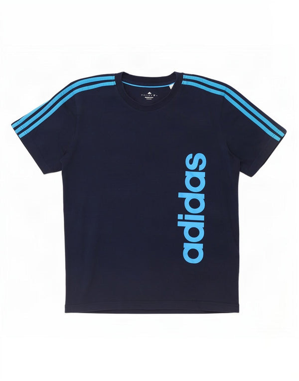 Adidas Uomo Climalite Graphic T-shirt Top Large Blu Navy in cotone