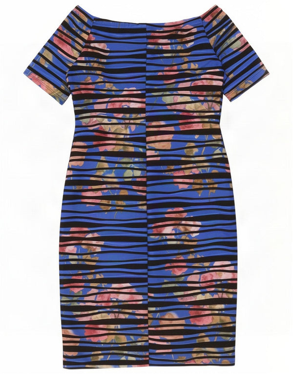 Gina Bacconi Abito aderente da donna UK 14 Poliestere floreale blu medio
