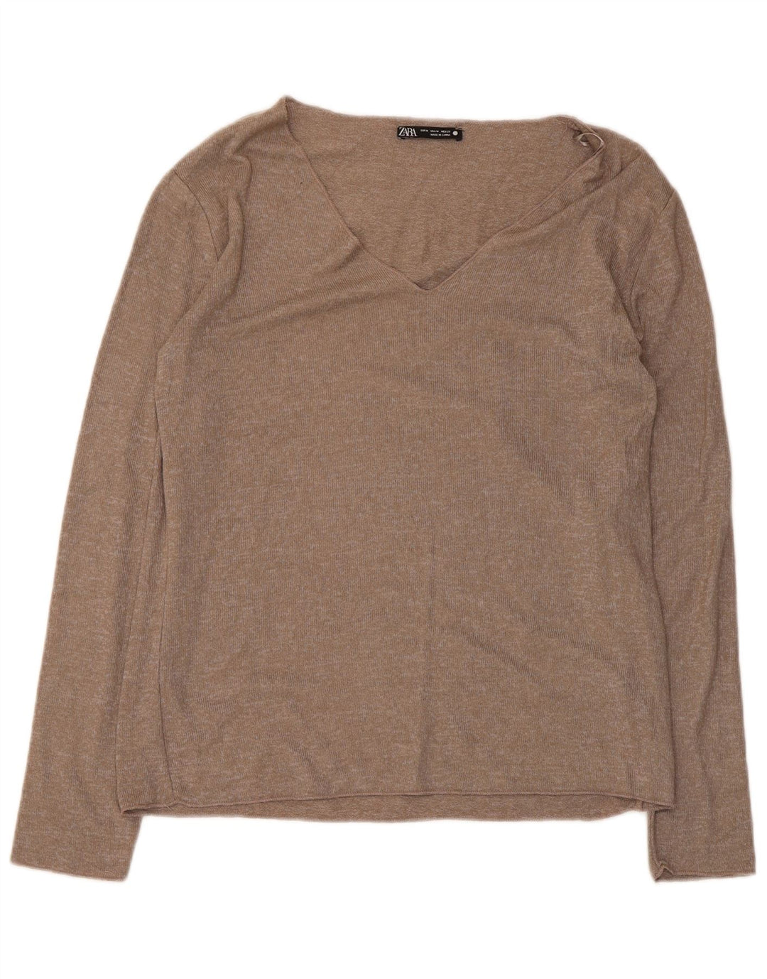 Top Zara da donna a maniche lunghe UK 12 in viscosa marrone medio
