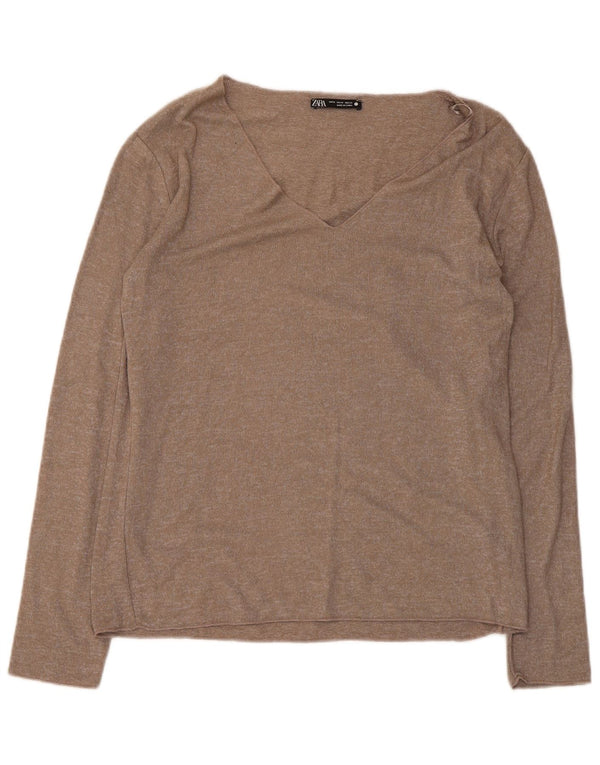 Top Zara da donna a maniche lunghe UK 12 in viscosa marrone medio
