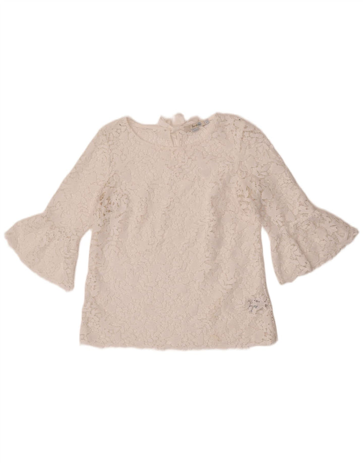 Boden Donna Camicetta Trasparente con Maniche a 3/4 Top UK 12 Medio Bianco Floreale