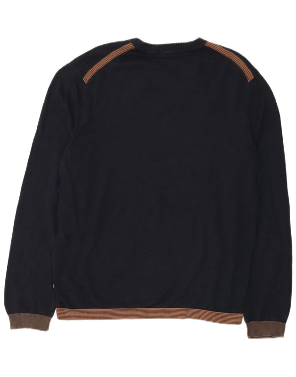 Hugo Boss Maglione da uomo con scollo a V XL in cotone color block blu navy