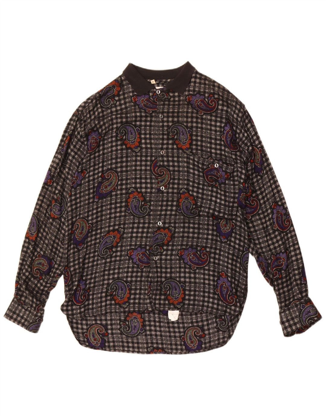 Camicia vintage da uomo in flanella viscosa Paisley nera media