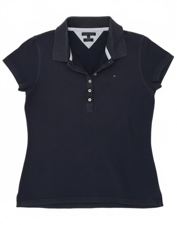 Polo da donna slim fit Tommy Hilfiger UK 14 grande cotone blu navy