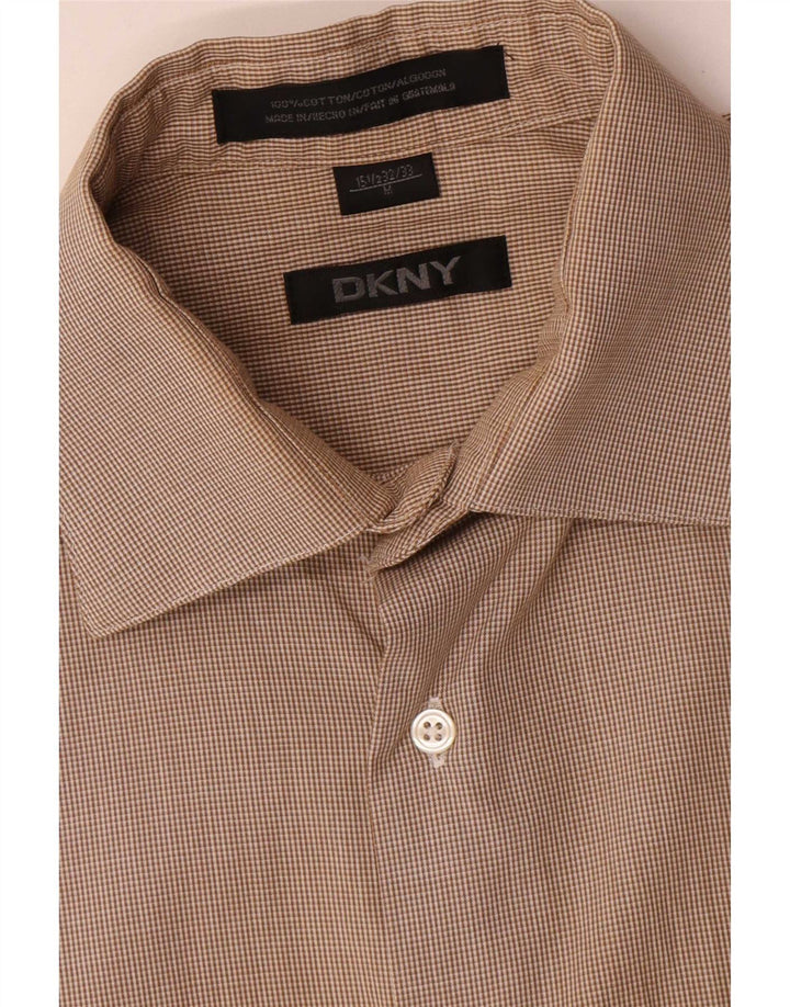 Camicia da uomo Dkny taglia 15 1/2 cotone a quadri marrone medio
