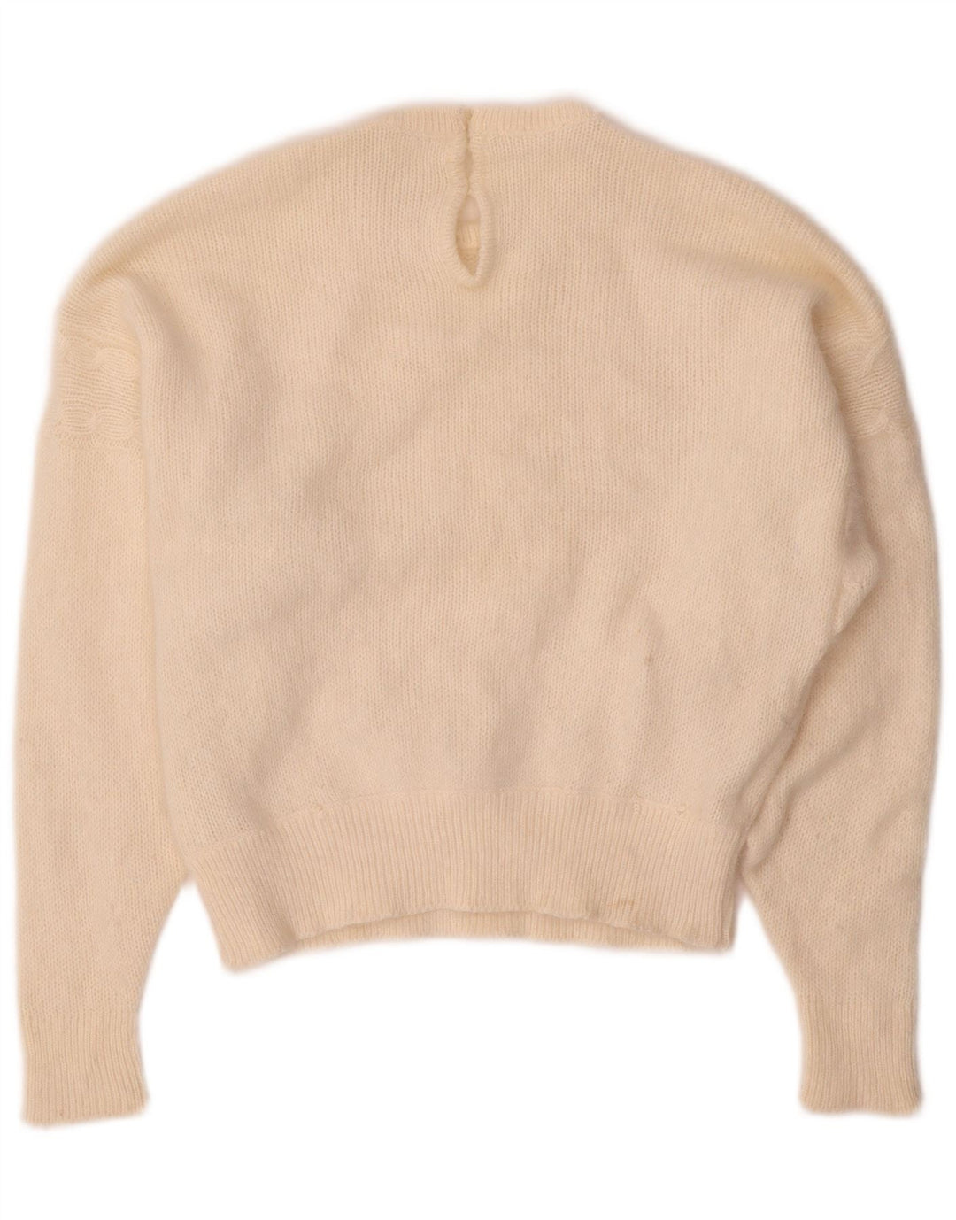 Maglione maglione girocollo da donna VINTAGE UK 14 medio bianco sporco