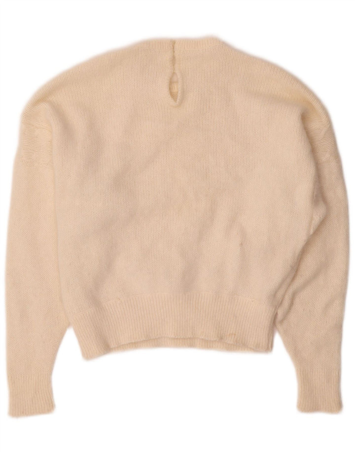 Maglione maglione girocollo da donna VINTAGE UK 14 medio bianco sporco