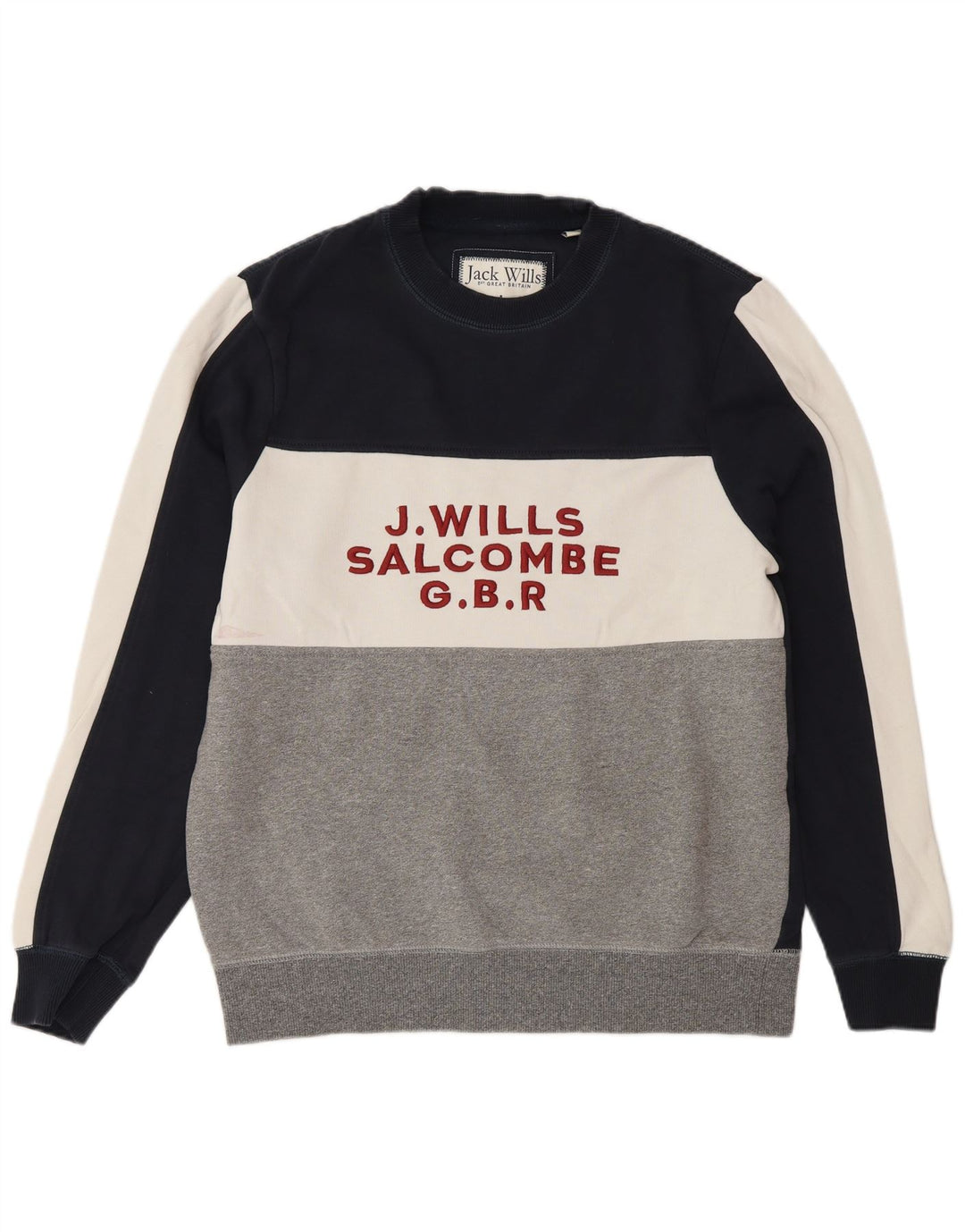 Jack Wills Uomo Salcombe Felpa Maglione Grande Blu Navy Colourblock
