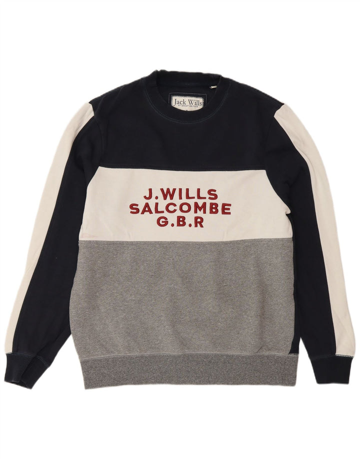 Jack Wills Uomo Salcombe Felpa Maglione Grande Blu Navy Colourblock