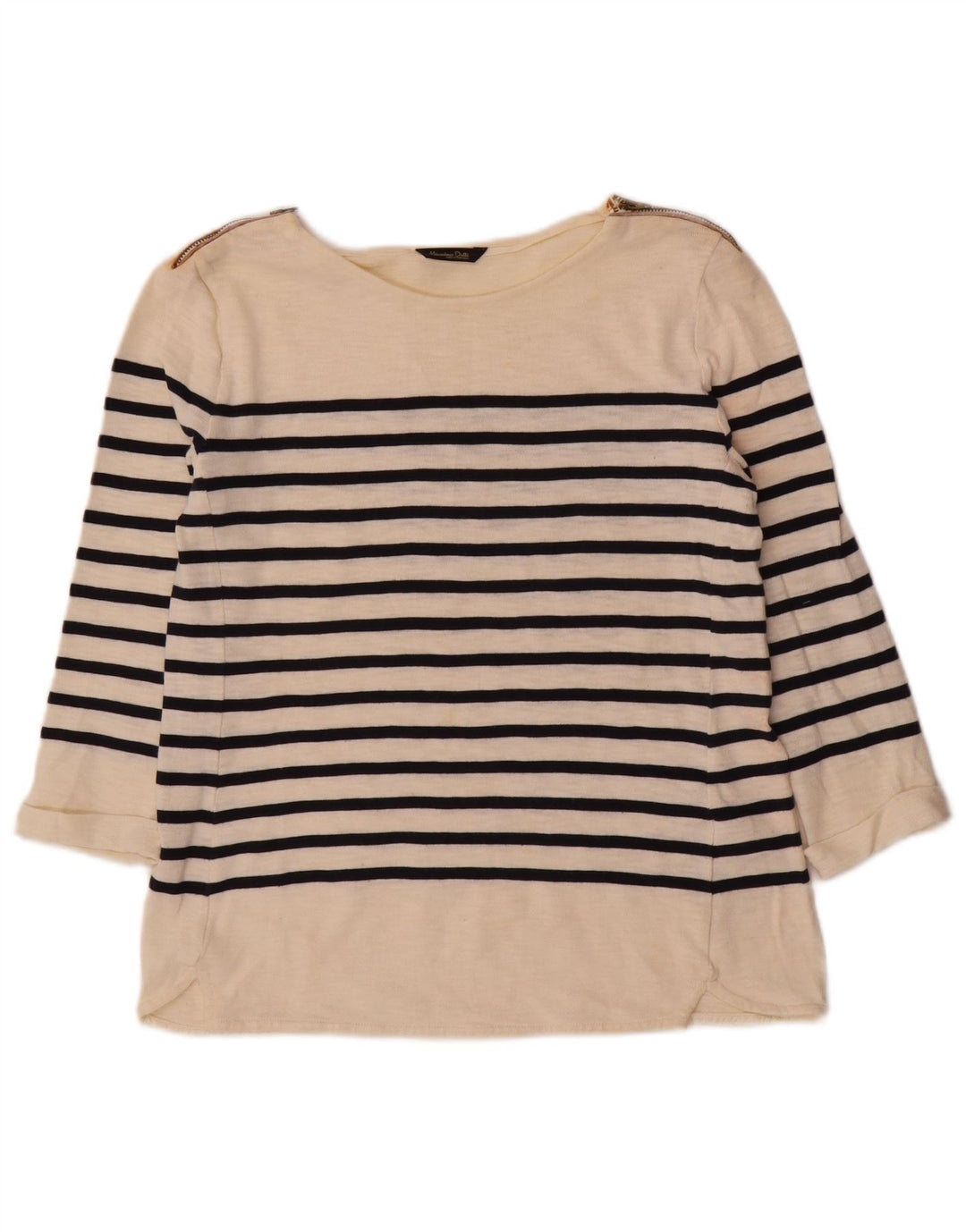 Massimo Dutti Top da donna manica 3/4 UK 12 cotone a righe bianco sporco medio