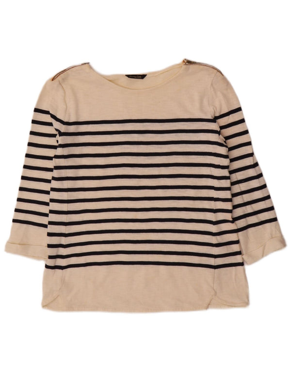 Massimo Dutti Top da donna manica 3/4 UK 12 cotone a righe bianco sporco medio