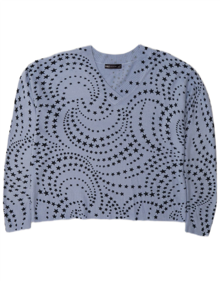 Maglione maglione con scollo a V da donna Marks & Spencer UK 16 grande blu
