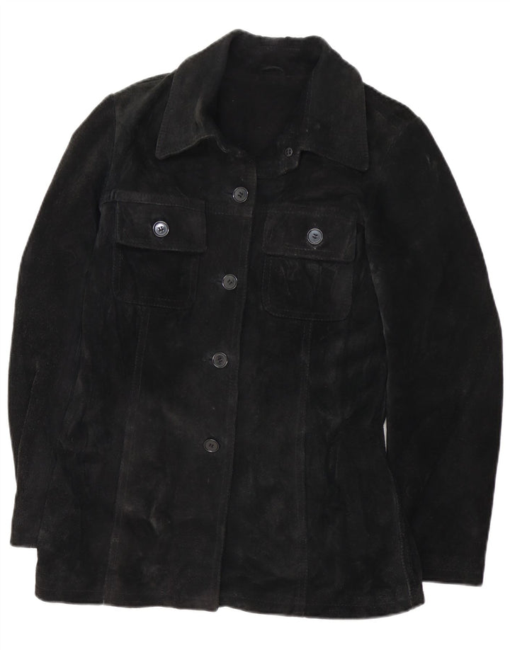 Giacca in pelle scamosciata da donna VINTAGE UK 12 media nera