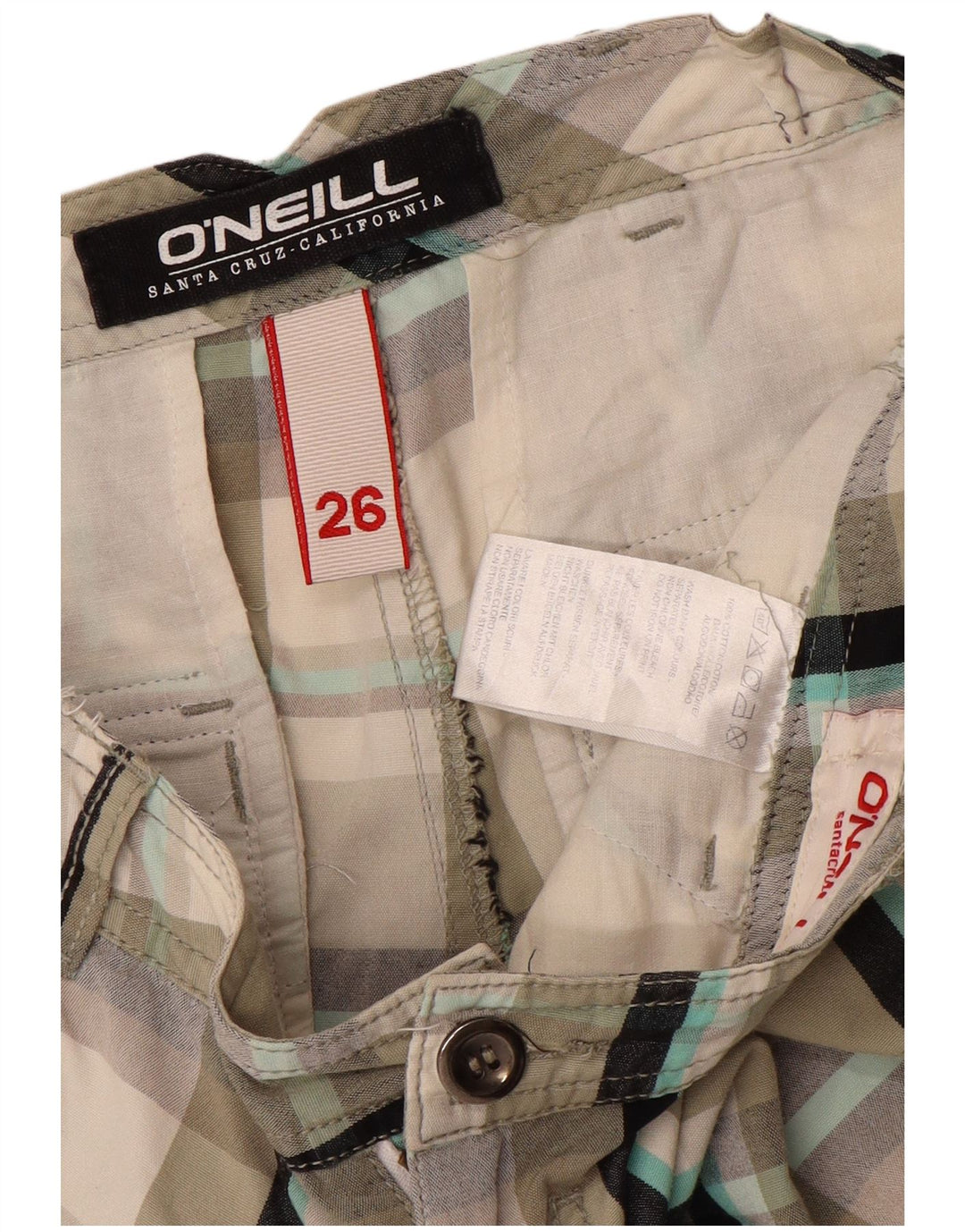 Pantaloncini chino da donna O'NEILL W26 piccoli in cotone a quadri grigi