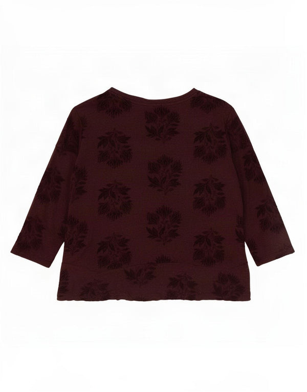 Top corto da donna White Stuff manica 3/4 UK 14 Viscosa floreale bordeaux medio