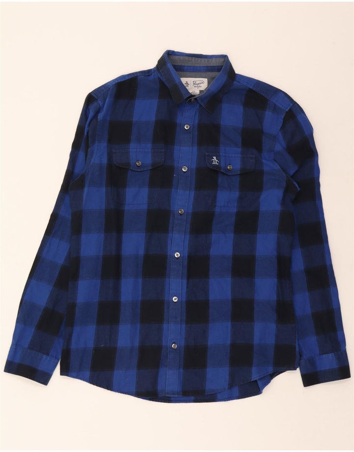 PENGUIN Mens Shirt Large Blue Check Cotton Vintage Penguin and Second-Hand Penguin from Messina Hembry 