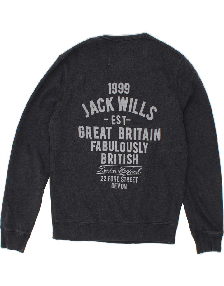 JACK WILLS Mens Graphic Sweatshirt Jumper Small Navy Blue Cotton Vintage Jack Wills and Second-Hand Jack Wills from Messina Hembry 