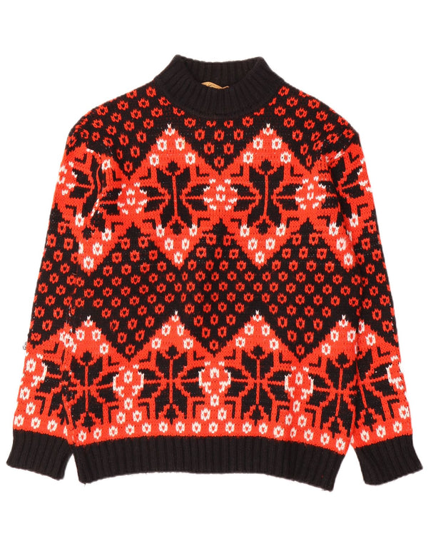 Maglione vintage da donna con collo dolcevita IT 48 XL lana Fair Isle rossa