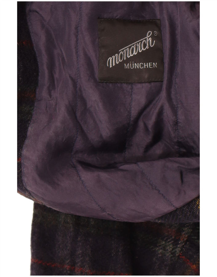 Giubbotto bomber vintage da uomo UK 36 piccolo blu navy a quadri in lana nuova