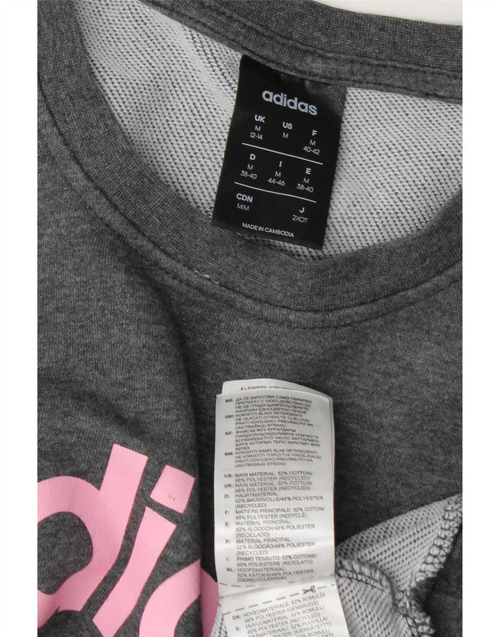 Felpa grafica da donna Adidas Jumper UK 12/14 Cotone grigio medio