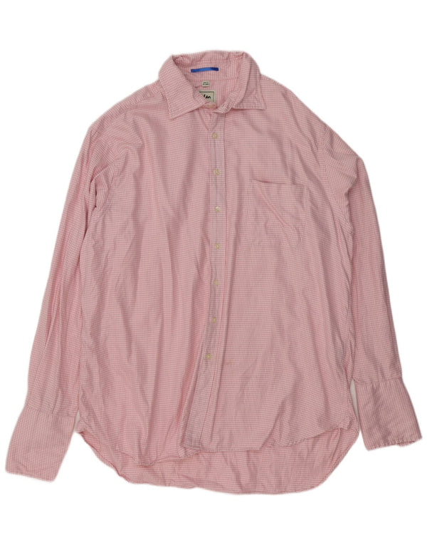 BODEN Mens Formal Shirt Size 17 1/2 XL Pink Houndstooth Cotton