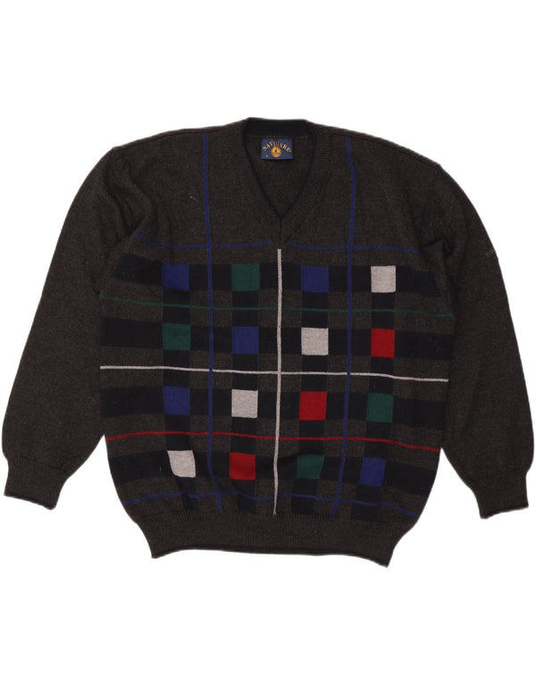 Maglione da uomo con scollo a V Navigare, grande lana geometrica grigia